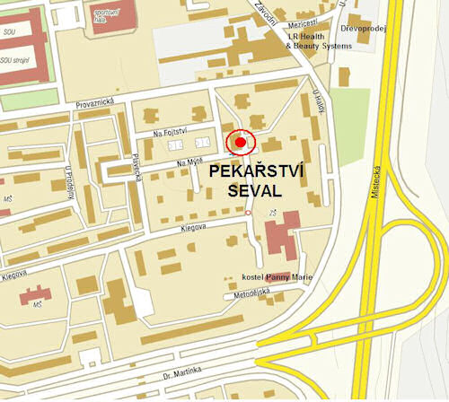 Mapka: Pekařství SEVAL v ulici Na Fojtství v Ostravě-Hrabůvce