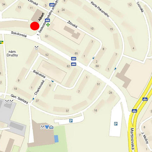 Mapka: Prodejna potravin a pečiva SEVALL,   1. čs. armádního sboru 6173, Ostrava-Poruba