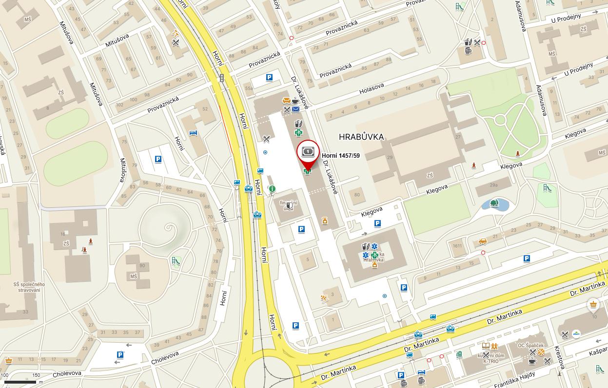 Mapka: Prodejna peiva SEVAL na ulici Horn v Ostrav-Hrabvce
